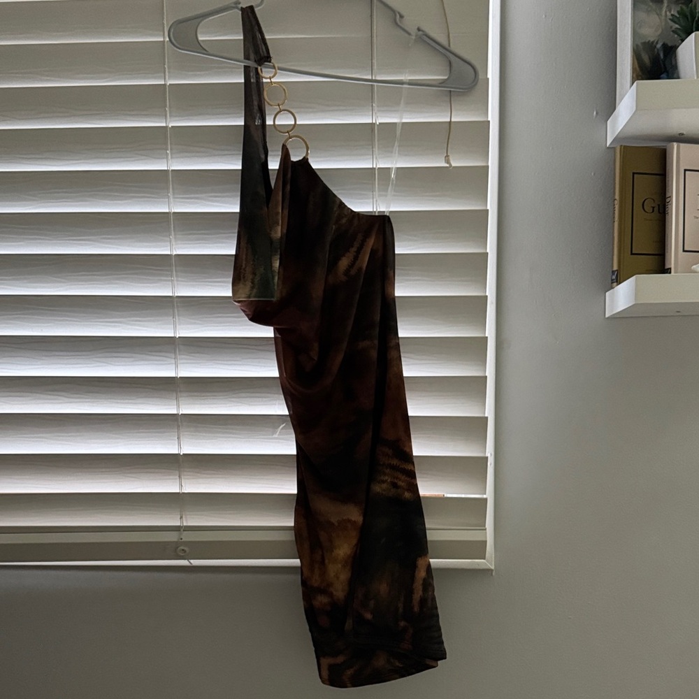 Windsor One Shoulder Dress in Brown and Black